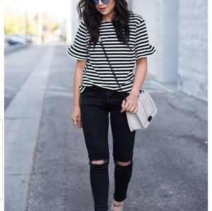J Crew Ruffle Sleeve Stripe Top Shirt
